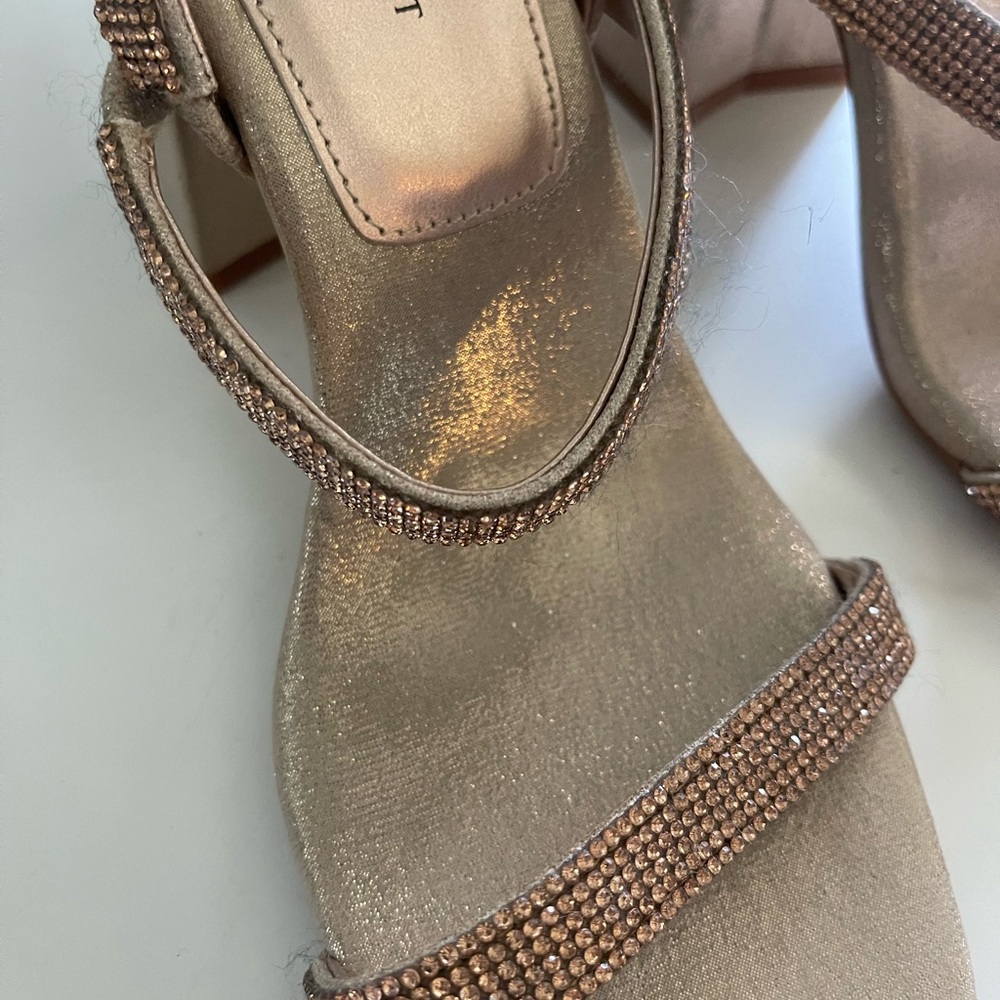 Chelsea & Violet Rhinestone Embellished Rose Gold Wedge Heel Dress Sandals - Picture 6 of 6